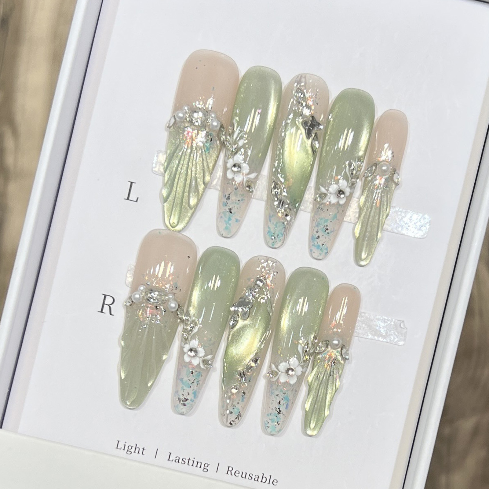 Nail Art Aesthetic - 10pcs Long Almond Fake Nails Tips