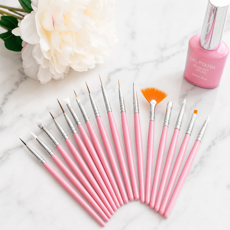 Nail Fan Brush - 15pcs Professional Nail Art Brush Set