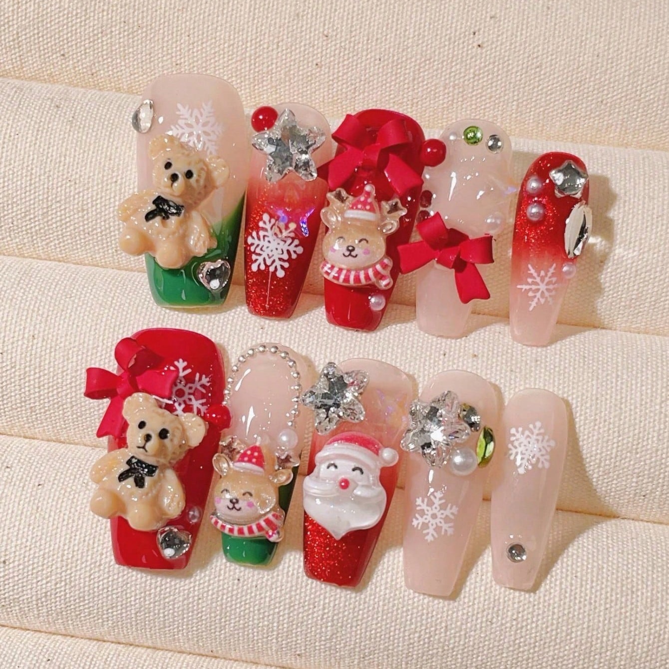 Nail Art Red - 10pcs handmade coffin shaped nail art,