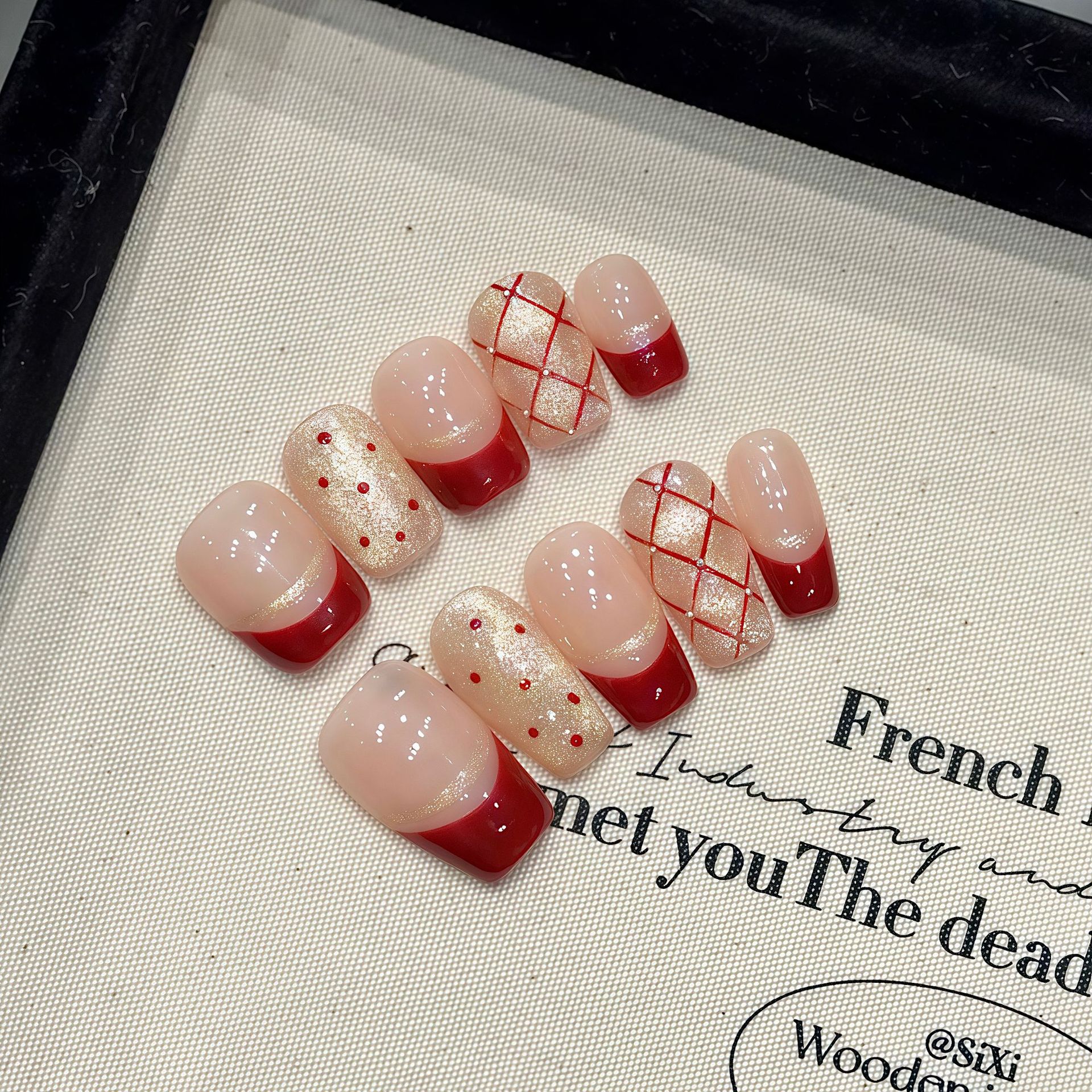 Nail Art Red - 10pcs Pure Hand Pressed Coffin Nail