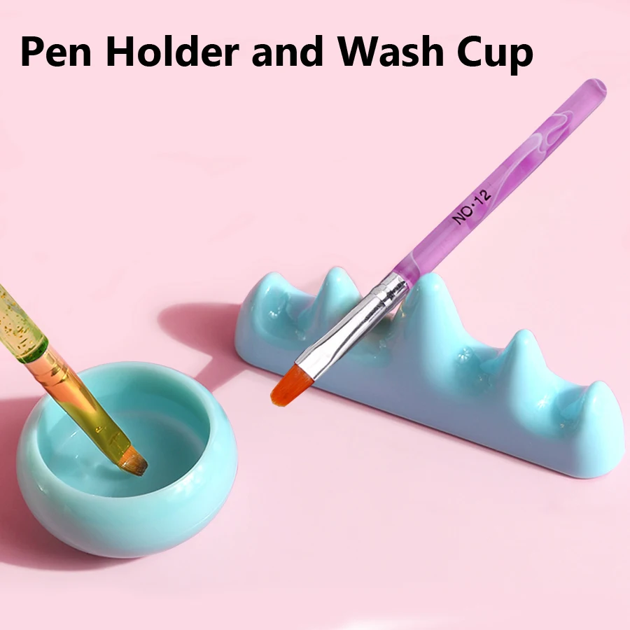 Nail Fan Brush - Acrylic Nail Brush Washing Bowl Set