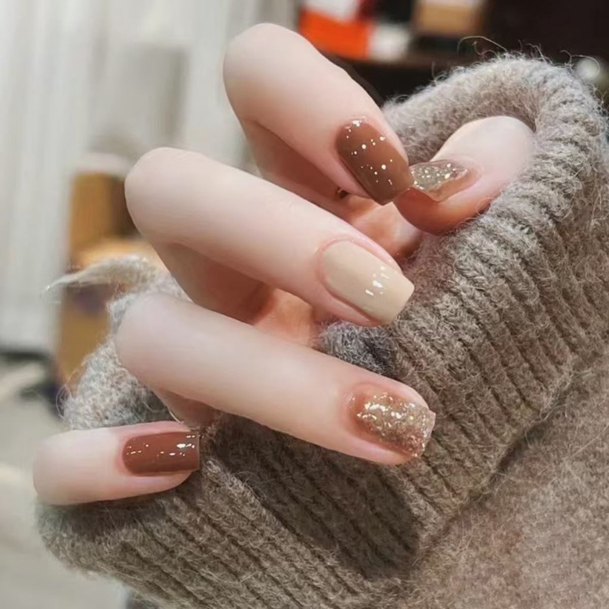 24Pcs Caramel Brown Ombre Glit - Nail Art Simple Elegant recensie en prijs