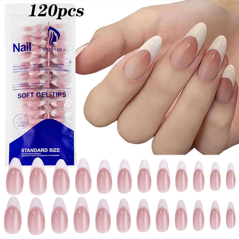 120pcs Pink Medium Almond Fren - Nail Art Aesthetic recensie en prijs