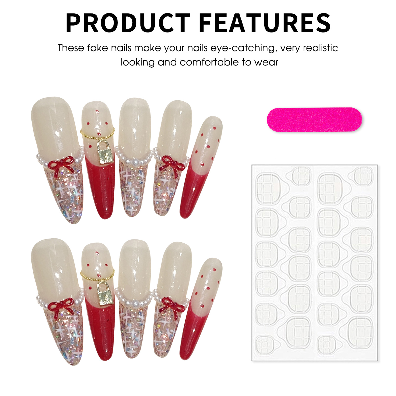Handmade Long Oval Press on Na - Nail Art Red recensie en prijs