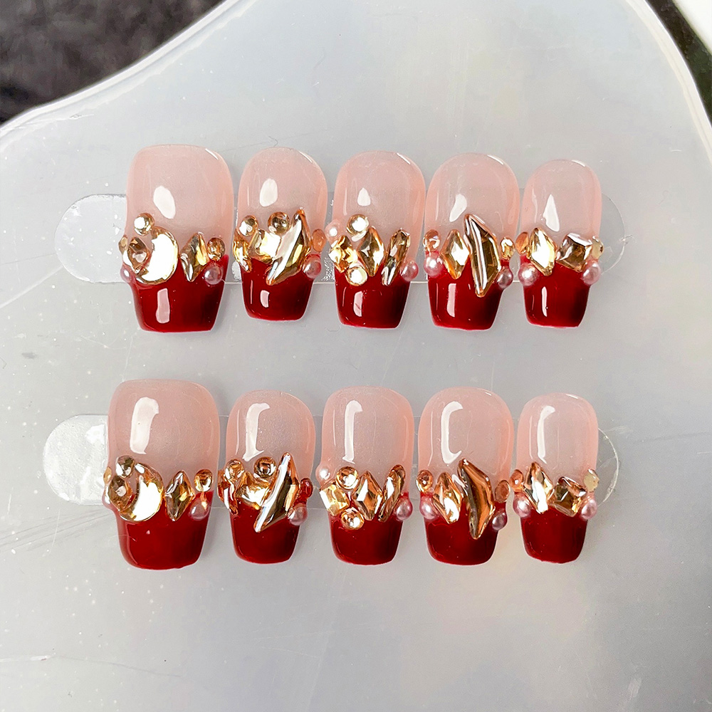 10pcs Short Trapezoid Handmade - Nail Art Red recensie en prijs