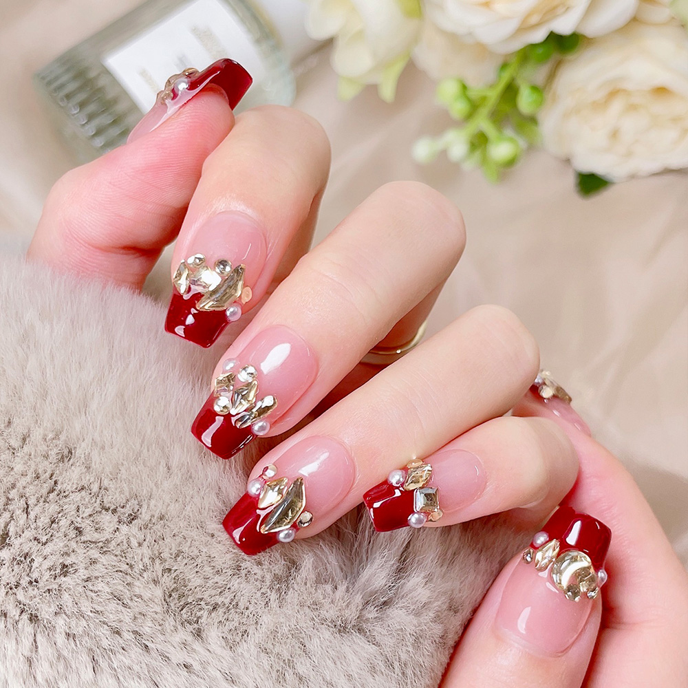 10pcs Short Trapezoid Handmade - Nail Art Red recensie en prijs