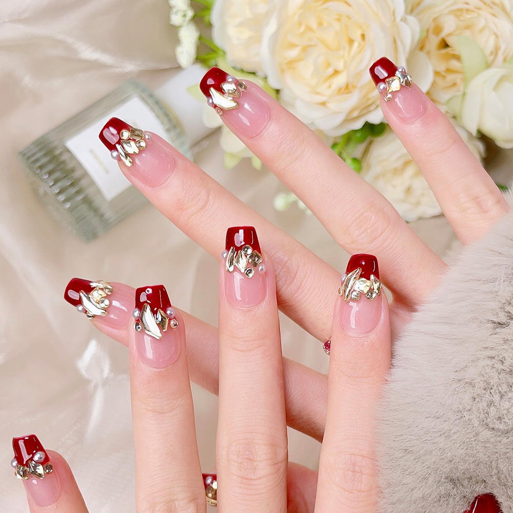 10pcs Short Trapezoid Handmade - Nail Art Red recensie en prijs