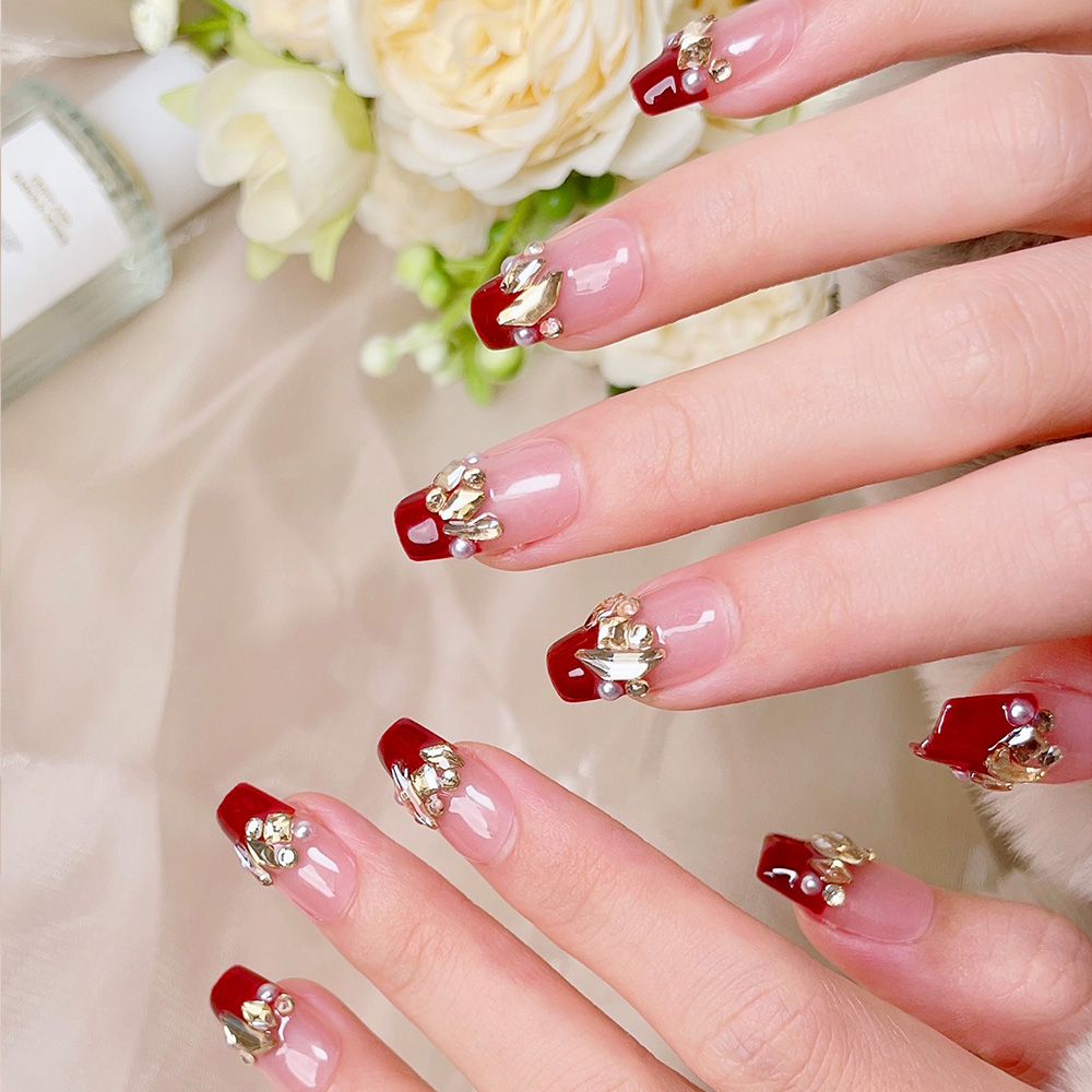 10pcs Short Trapezoid Handmade - Nail Art Red recensie en prijs