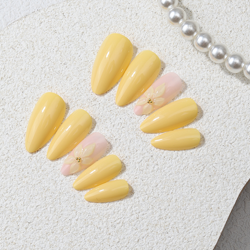 24PCS Yellow Almond Press On N - Nail Art Aesthetic recensie en prijs