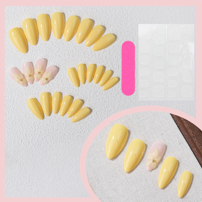 24PCS Yellow Almond Press On N - Nail Art Aesthetic recensie en prijs