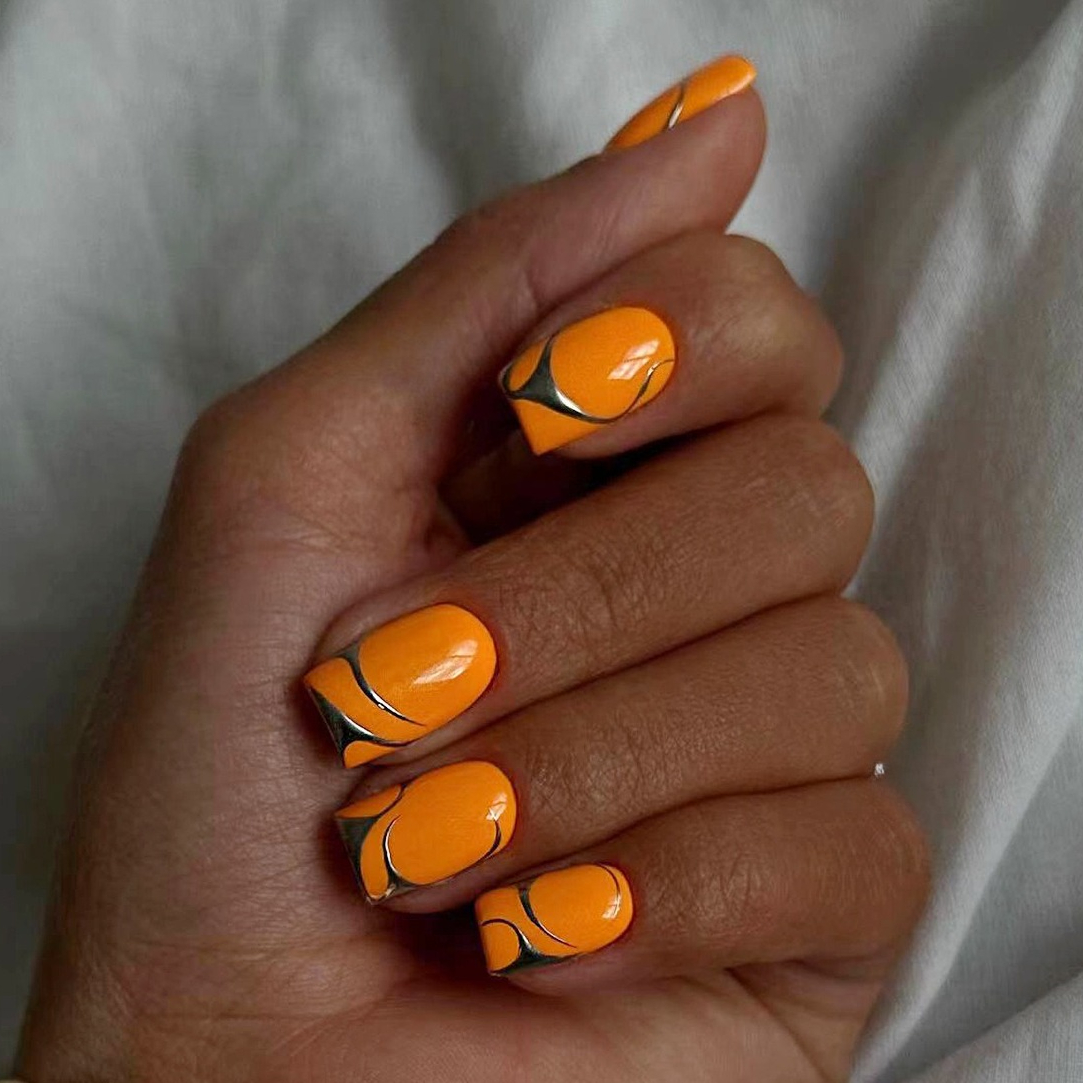 24Pcs Summer Orange Square Wea - Nail Art Simple Elegant recensie en prijs