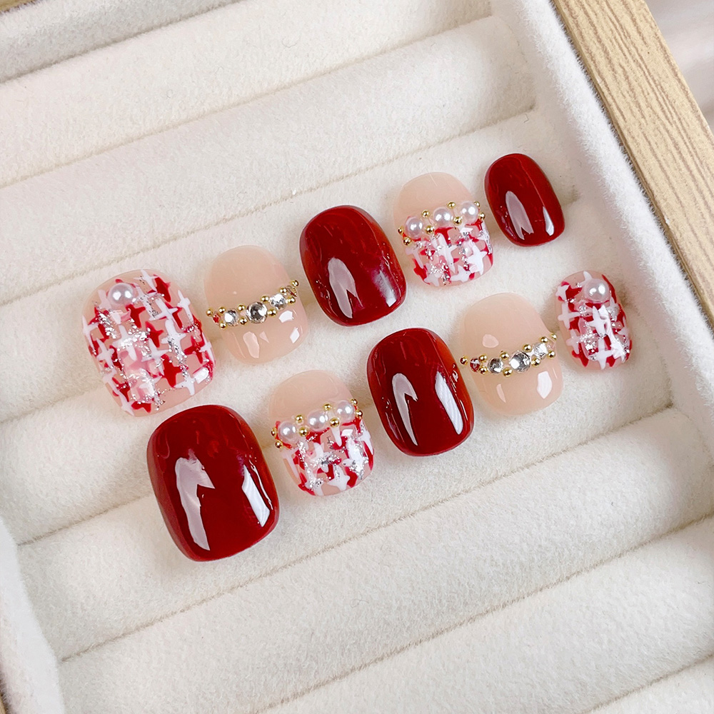 10pcs Short Square Round Handm - Nail Art Red recensie en prijs