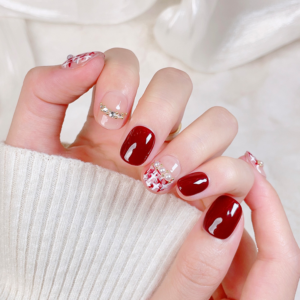 10pcs Short Square Round Handm - Nail Art Red recensie en prijs