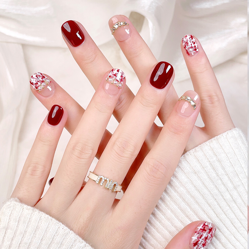 10pcs Short Square Round Handm - Nail Art Red recensie en prijs