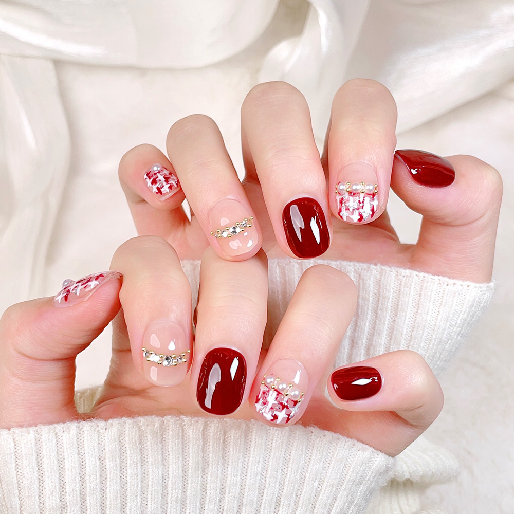10pcs Short Square Round Handm - Nail Art Red recensie en prijs